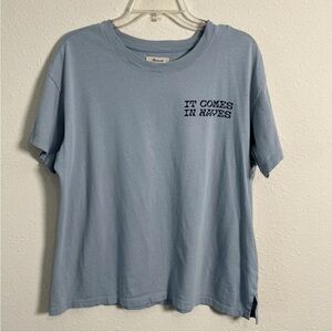 Madewell Women’s Med Blue T-Shirt It Comes In Waves 100% Cotton Short Sleeves